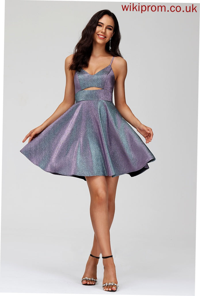 Angelica Short/Mini V-neck Satin With Dress Homecoming A-Line Homecoming Dresses Pockets