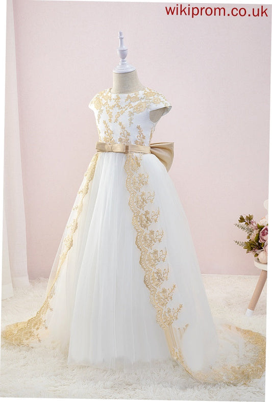 With Girl Court Ball-Gown/Princess Sleeves Bow(s) Short - Train Mary Flower Girl Dresses Tulle/Lace Flower Scoop Neck Dress