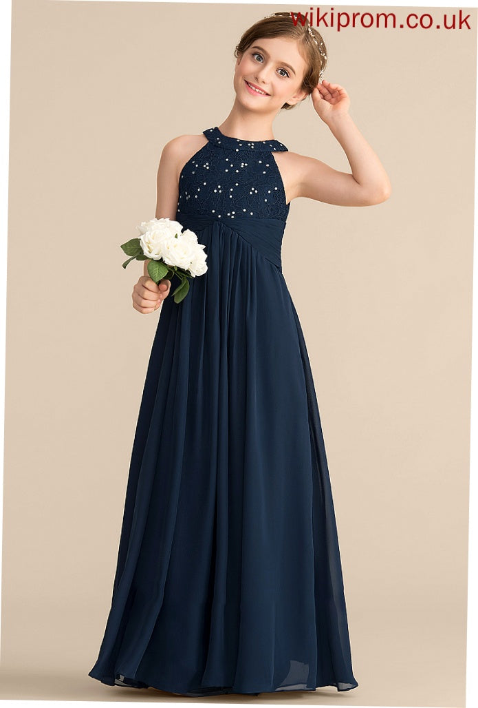 With Ruffle Lace Chiffon A-Line Floor-Length Neck Neveah Scoop Beading Junior Bridesmaid Dresses