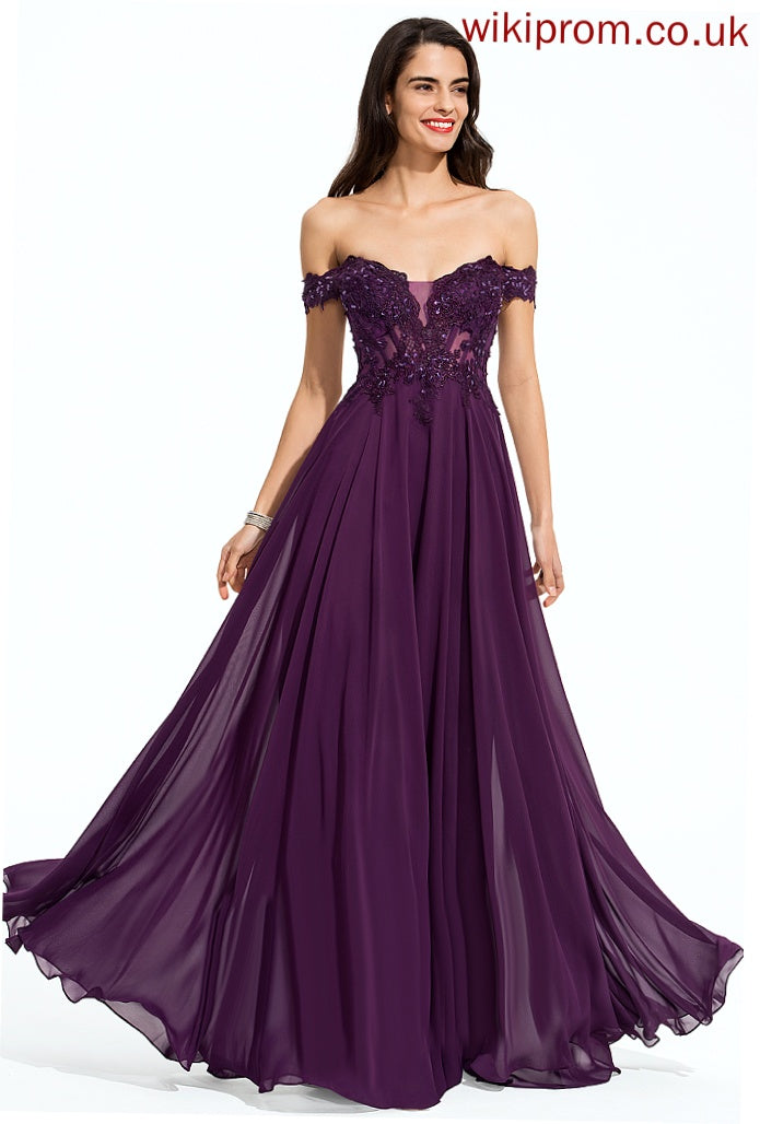 Hailey Beading Chiffon Ball-Gown/Princess With Prom Dresses Sequins Floor-Length Lace Off-the-Shoulder