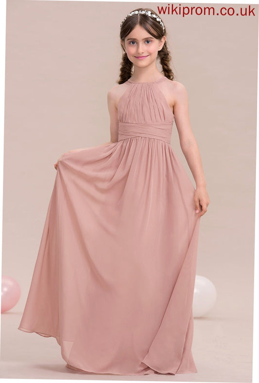 A-Line Madalyn Neck Floor-Length Scoop With Ruffle Junior Bridesmaid Dresses Chiffon