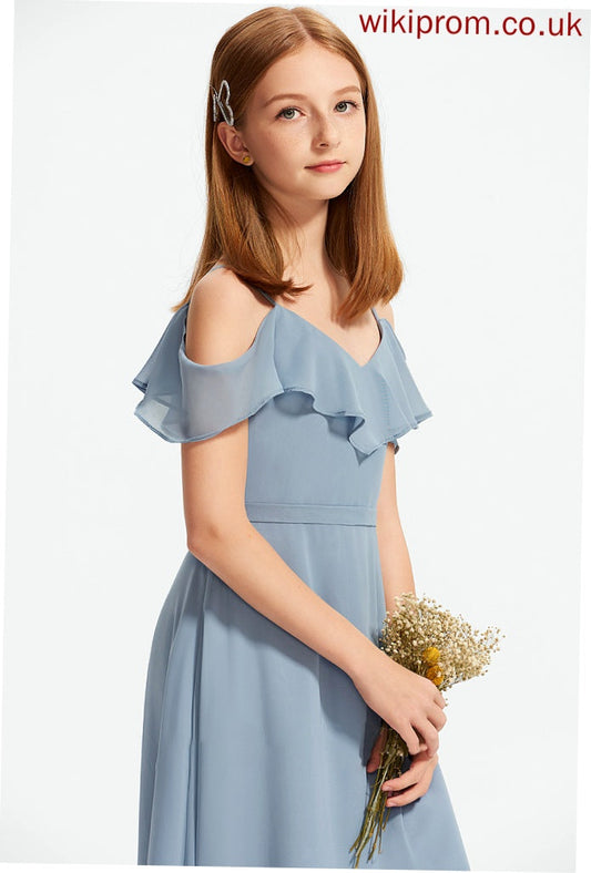 Ruffles Chiffon Floor-Length Maddison Junior Bridesmaid Dresses A-Line With Off-the-Shoulder