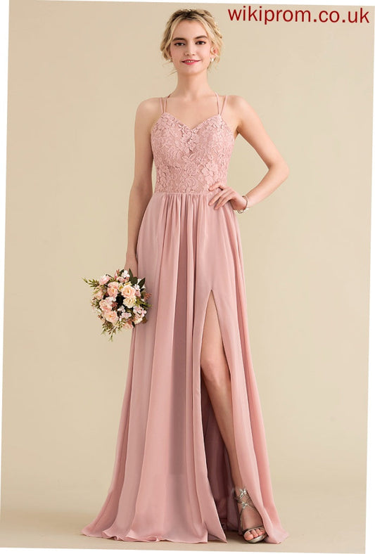 Floor-Length Silhouette Straps&Sleeves Lace A-Line Sweetheart Length Neckline Fabric Laylah Sleeveless Natural Waist Bridesmaid Dresses