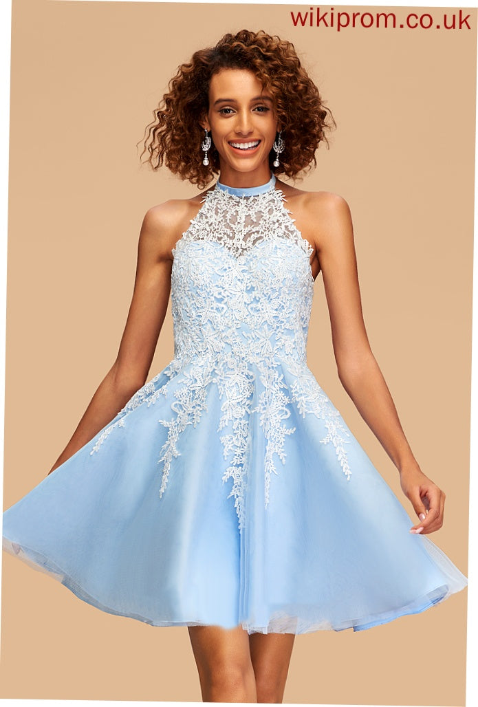 A-Line Tulle Short/Mini Homecoming Dress Imani With Homecoming Dresses Lace Halter