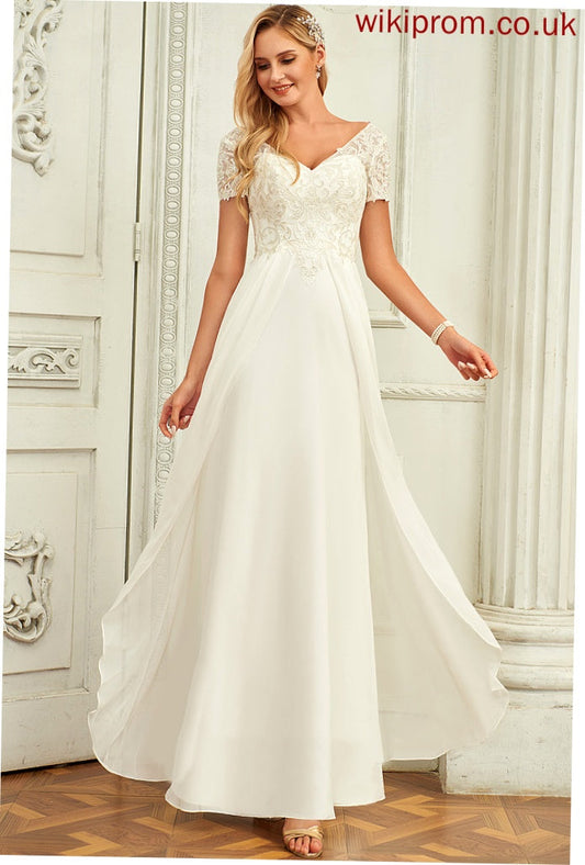 Chiffon Floor-Length V-neck Dress Wedding Dresses Wedding A-Line Nola