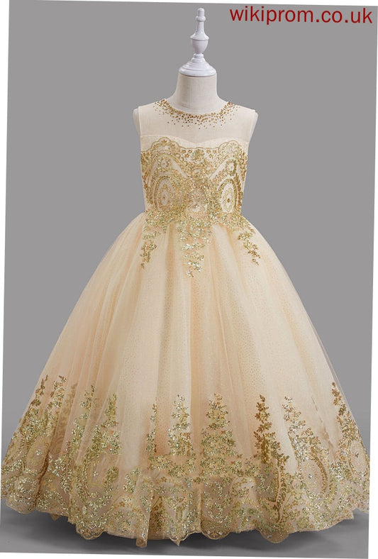 Flower Girl Esther Ball-Gown/Princess Flower Girl Dresses Floor-length - With Dress Tulle Sleeveless Beading Neck Scoop