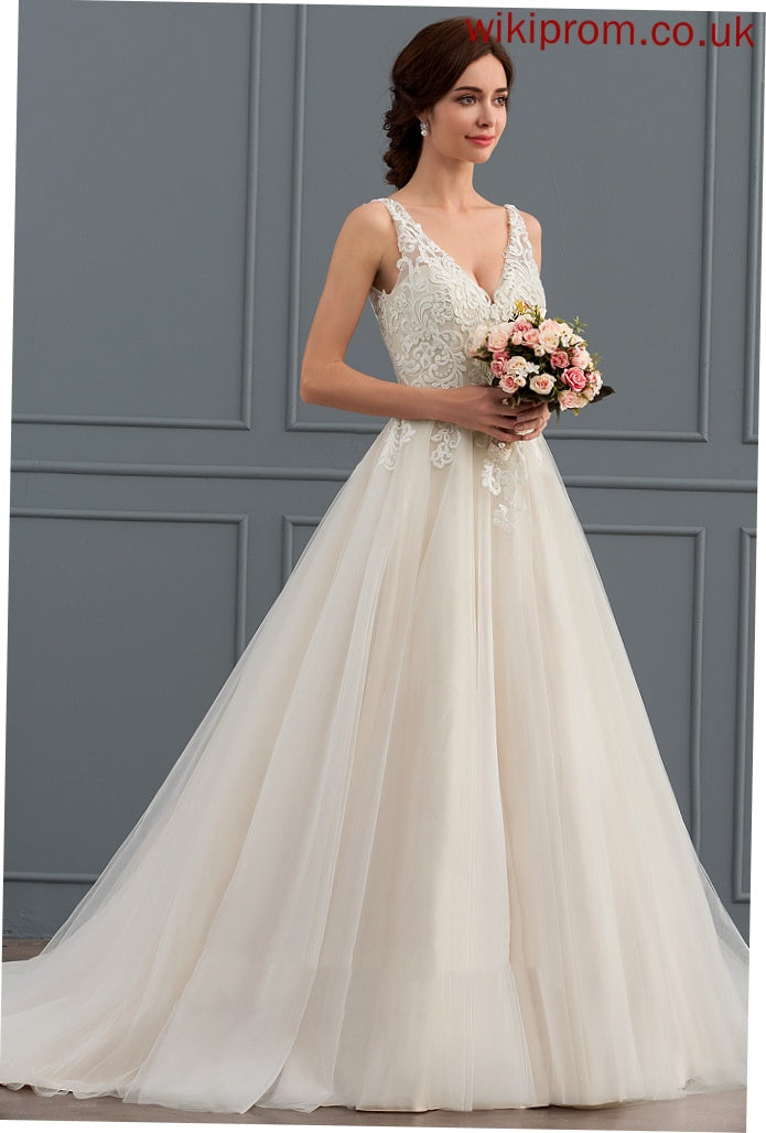 Tulle Train Dress Wedding Dresses Sloane Wedding Ball-Gown/Princess Lace V-neck Court