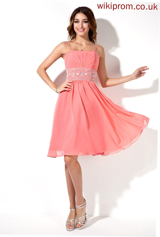 Square A-Line With Beading Ruffle Neckline Homecoming Lina Dress Knee-Length Homecoming Dresses Chiffon Sequins