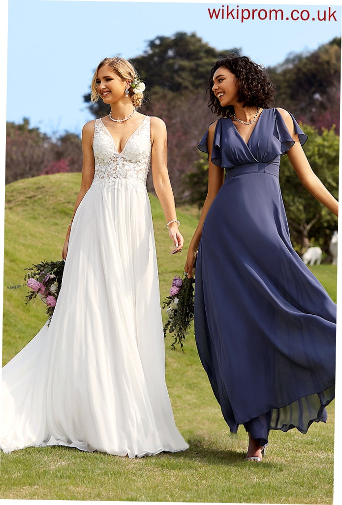 Court V-neck Beading Suzanne Sequins A-Line Lace With Wedding Dress Train Chiffon Wedding Dresses