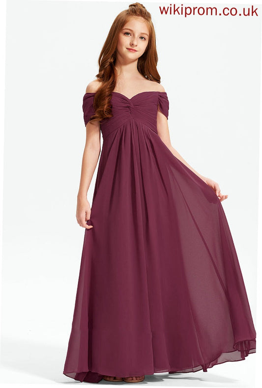 A-Line Floor-Length Phyllis Ruffle Off-the-Shoulder Chiffon Junior Bridesmaid Dresses With