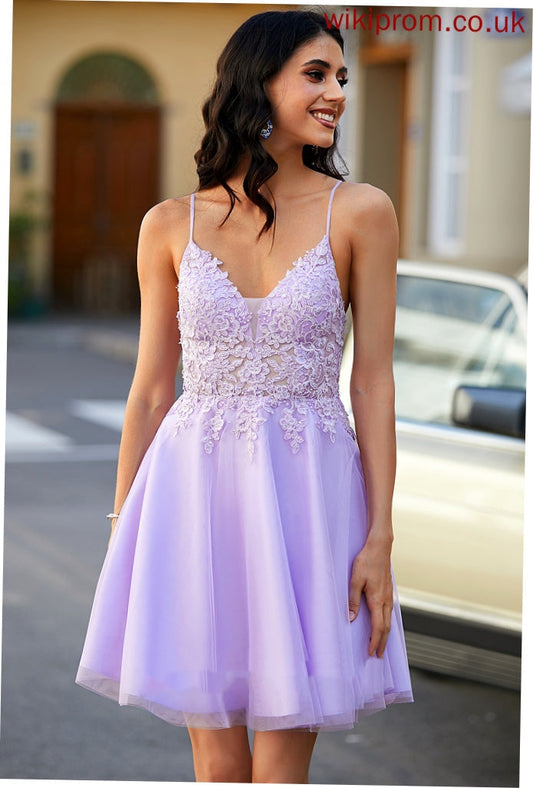 Tulle Homecoming Beading Dress With Homecoming Dresses A-Line Setlla Short/Mini Lace V-neck