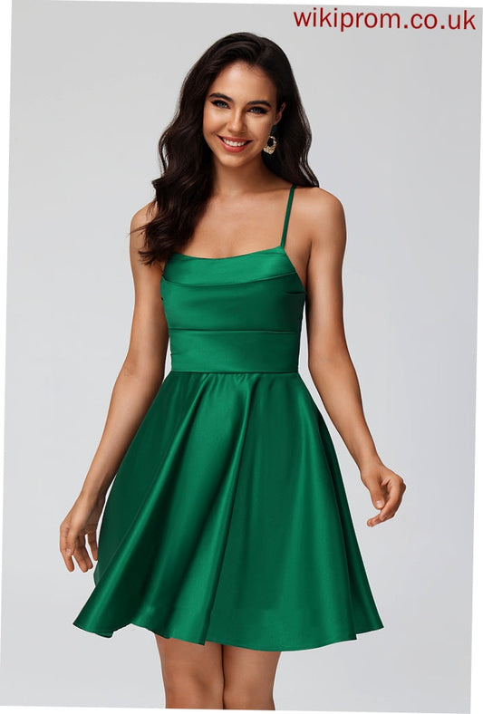 Cowl Pleated Short/Mini With Haley Satin Neck Homecoming Dresses Homecoming A-Line Dress