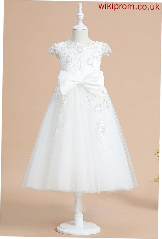 With Sequins/Bow(s) Flower Flower Girl Dresses Tulle/Lace Tea-length Short Dress Girl Sleeves Mckinley Scoop A-Line - Neck