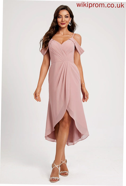 Chiffon Cocktail Dresses Split Asymmetrical With Cocktail Sheath/Column Pleated V-neck Front Aubrey Dress