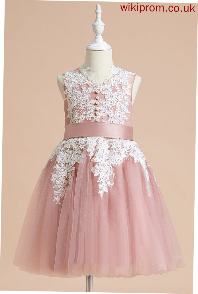 Tulle/Lace Knee-length Dress With Sophie Flower Girl Dresses - Sleeveless Flower Bow(s) Girl A-Line V-neck