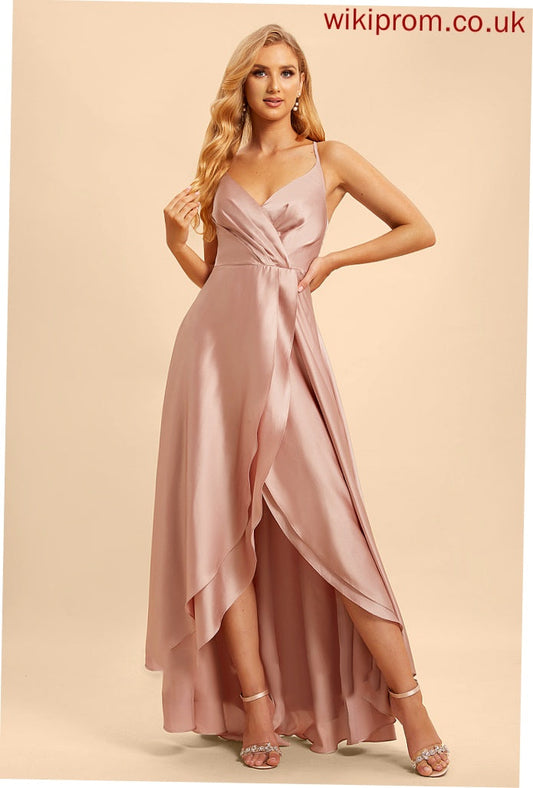 Neckline Length A-Line V-neck Embellishment Silhouette Asymmetrical Fabric Ruffle Uerica Bridesmaid Dresses