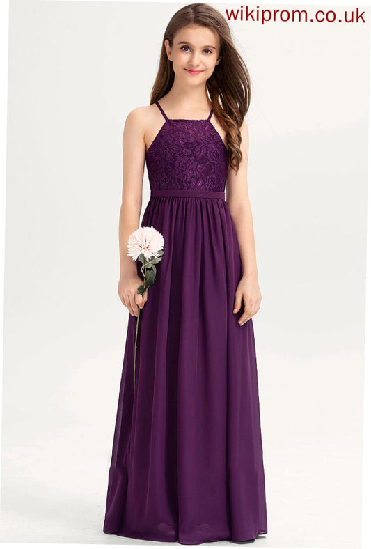 Bianca Junior Bridesmaid Dresses Chiffon With Lace Bow(s) A-Line Floor-Length Neckline Square