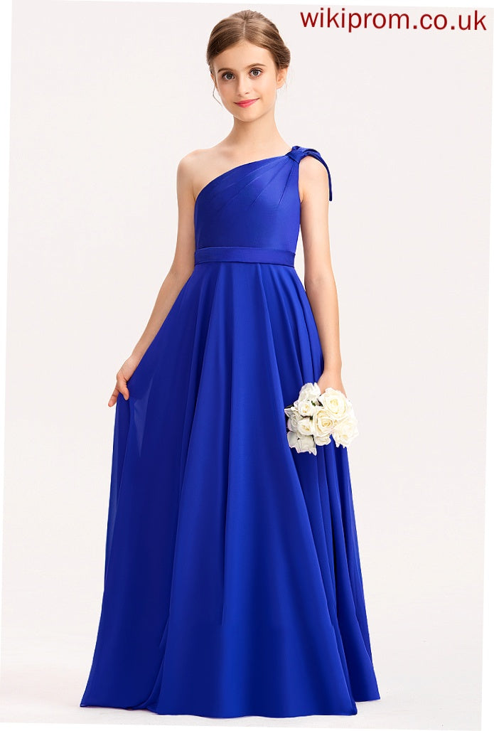 A-Line Floor-Length Ruffle One-Shoulder With Charmeuse Pru Chiffon Junior Bridesmaid Dresses