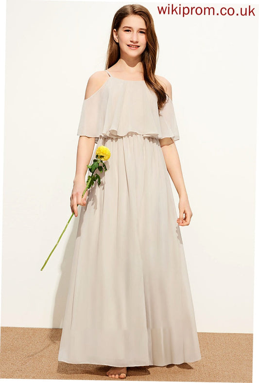 A-Line Scoop Floor-Length Gina Junior Bridesmaid Dresses Chiffon Neck