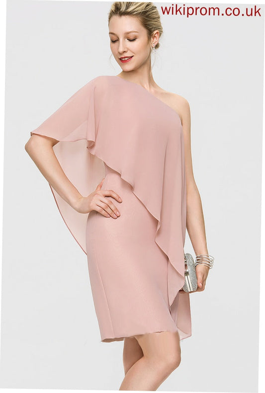 Sheath/Column Chiffon Ruffles One-Shoulder With Cocktail Knee-Length Dress Victoria Cocktail Dresses Cascading