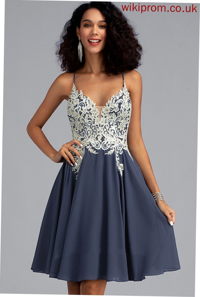 With V-neck Short/Mini A-Line Chiffon Homecoming Sequins Beading Dress Stephanie Lace Homecoming Dresses