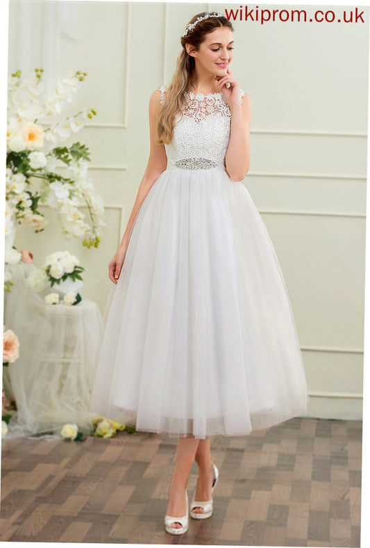 Lace Dress Tulle Makenzie Sequins Satin With Beading Tea-Length Ball-Gown/Princess Wedding Wedding Dresses