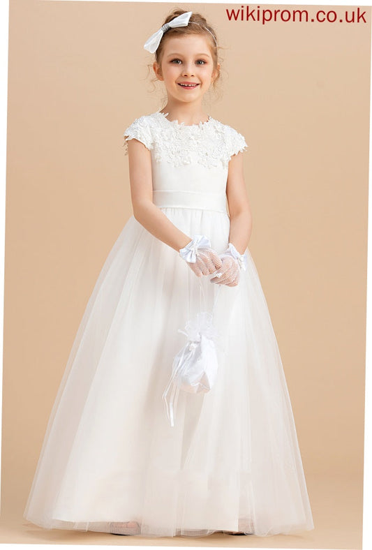 '- Ball Floor-length Flower Girl Dresses Satin/Tulle With Flower Scoop Sleeveless Gown Marin Beading/Appliques Neck Dress Girl