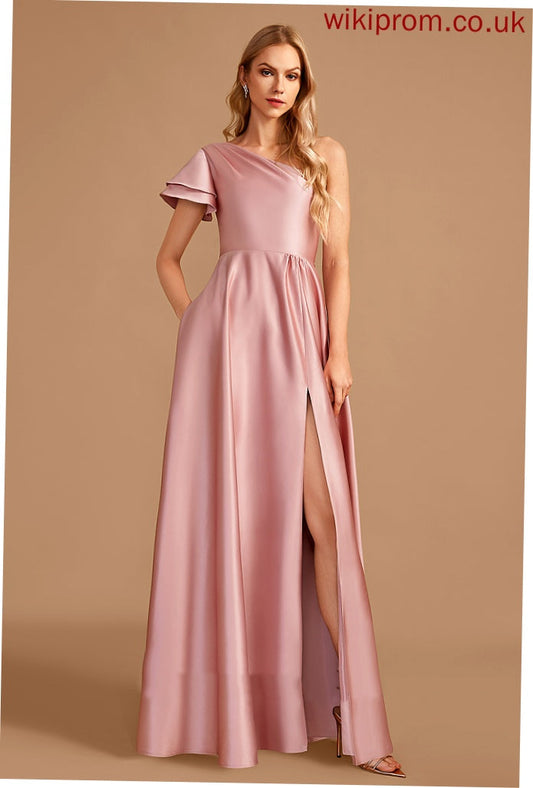 A-Line Neckline One-Shoulder Floor-Length SplitFront Fabric Silhouette Length Embellishment Sahna Natural Waist Floor Length Bridesmaid Dresses