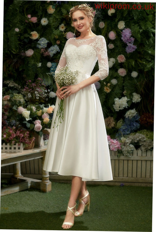 Wedding Dress A-Line Wedding Dresses Lace Elena Satin Tea-Length Illusion