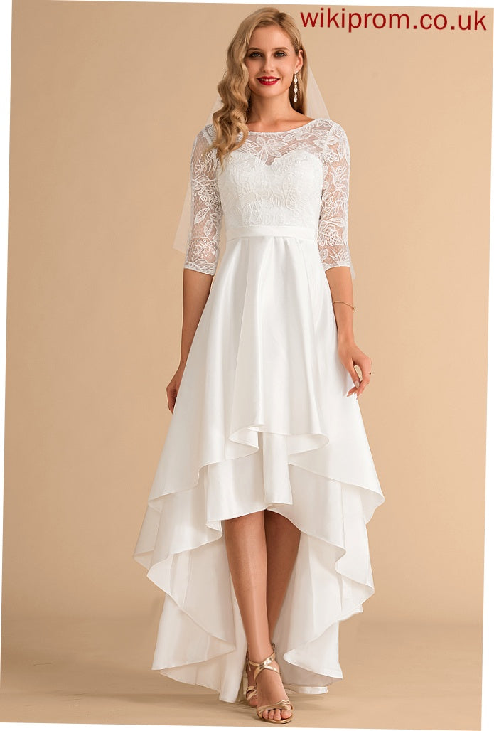 Lace Wedding Dresses Satin Wedding Asymmetrical Dress Scoop Gracelyn A-Line