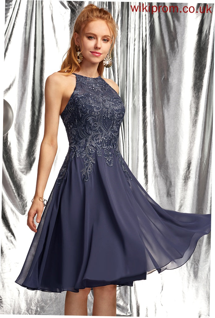 Lace With Appliques Prom Dresses A-Line Scoop Krystal Knee-Length Chiffon