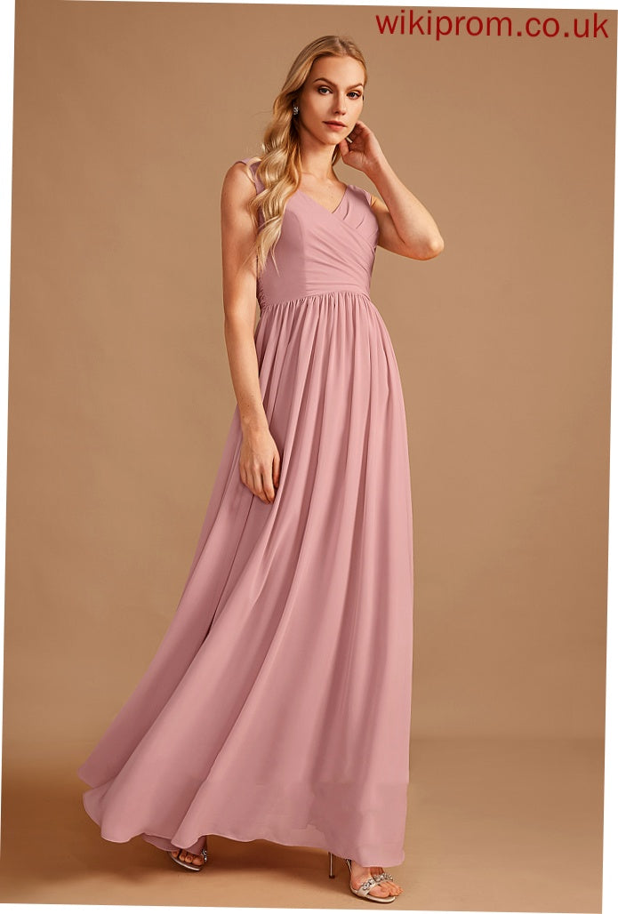 Length Fabric Neckline V-neck Silhouette A-Line Ruffle Embellishment Floor-Length Bow(s) Gina A-Line/Princess Bridesmaid Dresses