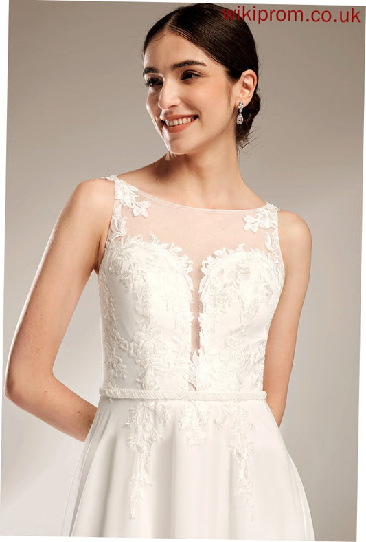 Chiffon Train Wedding Dresses Lia With Wedding A-Line Sweep Dress Sequins Lace Illusion