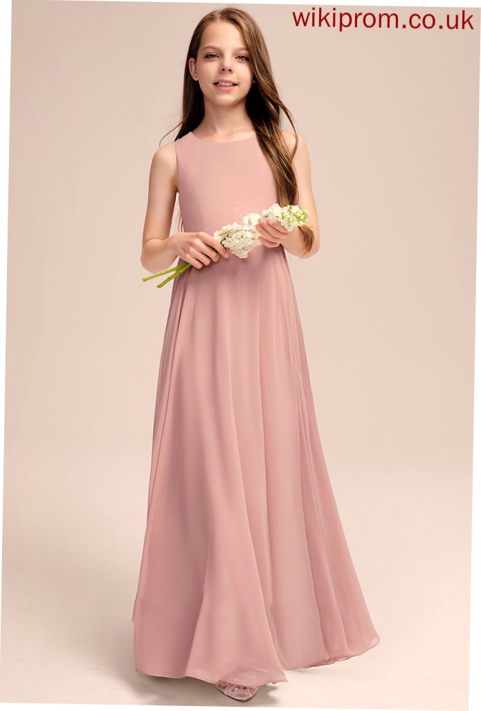 Bow(s) Giada With Scoop Floor-Length Neck Chiffon Junior Bridesmaid Dresses A-Line