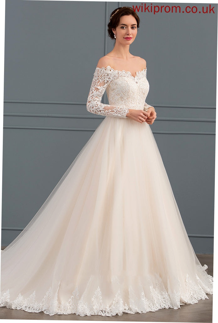 Dress Chapel Train Philippa Off-the-Shoulder Lace Tulle Ball-Gown/Princess Wedding Wedding Dresses