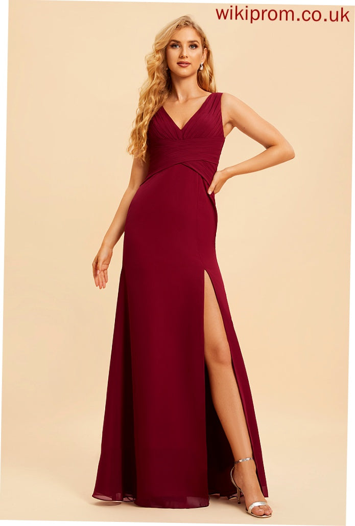 Trumpet/Mermaid Floor-Length Neckline Embellishment SplitFront Fabric Length Silhouette V-neck Nan Floor Length Scoop Bridesmaid Dresses