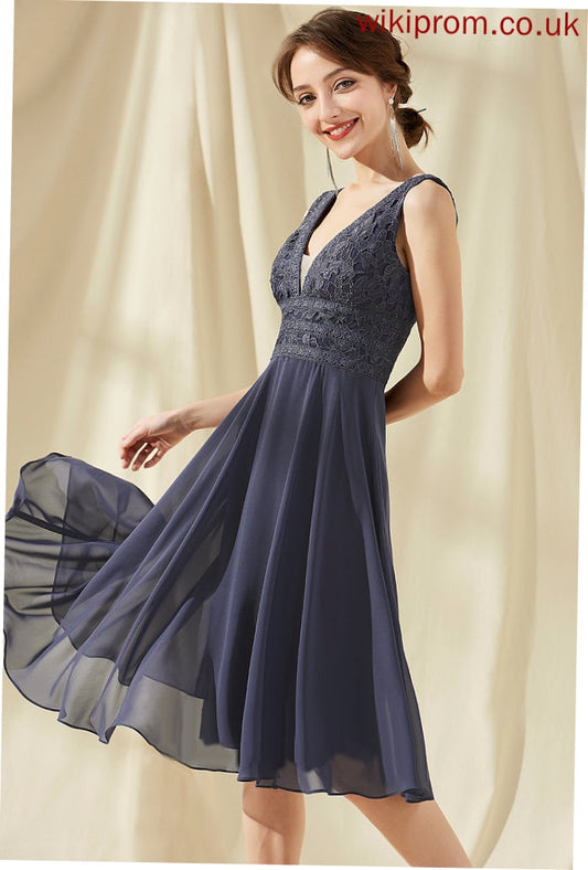 Lace Damaris Cocktail Dresses V-neck A-Line Cocktail Chiffon Knee-Length Dress