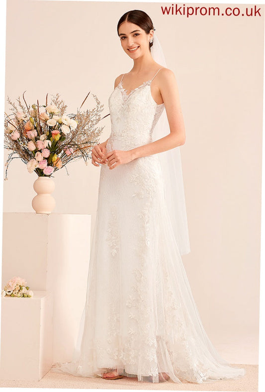 Lace Sequins Wedding Dresses V-neck Court Tulle Wedding Train With A-Line Dulce Dress