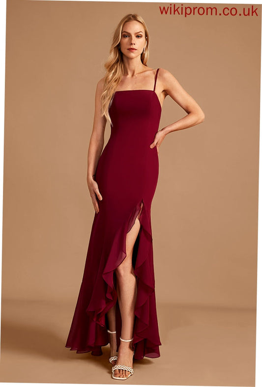 Floor-Length SplitFront Embellishment Ruffle SquareNeckline Neckline Fabric Length Trumpet/Mermaid Silhouette Lesly Short Sleeves Bridesmaid Dresses