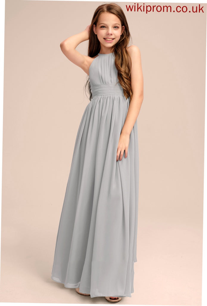 Scoop Neck Ruffle With Floor-Length Chiffon Junior Bridesmaid Dresses Malia A-Line