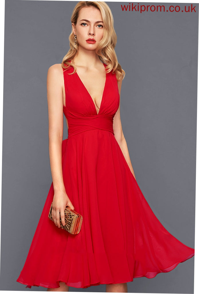 Bow(s) Sandy V-Neck Sleeveless Club Dresses Chiffon Midi A-line Chiffon Ruffle Dresses