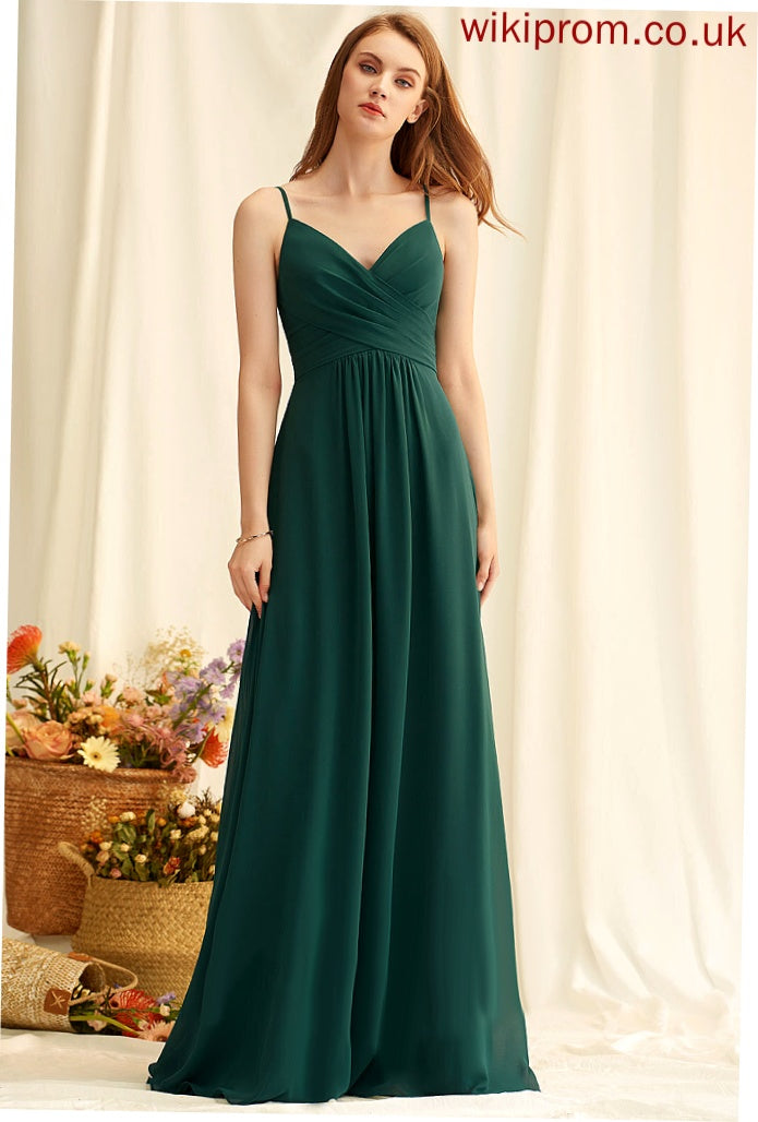 Length A-Line Floor-Length Embellishment V-neck Ruffle Fabric Neckline Silhouette Jayda A-Line/Princess Sleeveless Bridesmaid Dresses