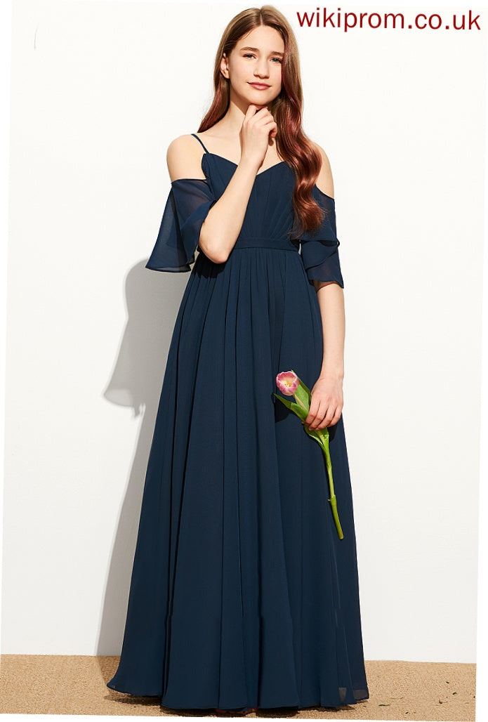 Floor-Length Tamara Off-the-Shoulder Chiffon With Ruffle A-Line Junior Bridesmaid Dresses