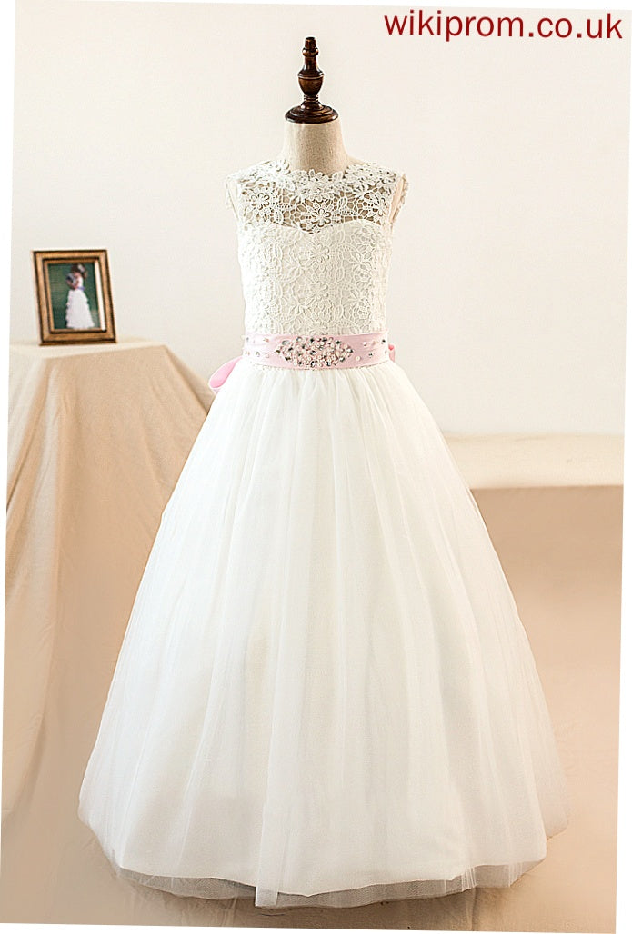 Scoop Junior Bridesmaid Dresses Tulle Beading Sash Bow(s) Floor-Length Payten With Ball-Gown/Princess Neck