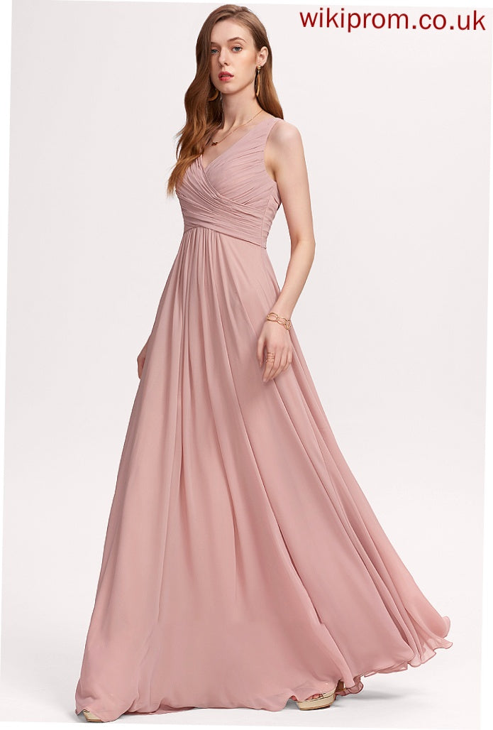 A-Line V-neck Floor-Length Ruffle Neckline Embellishment Silhouette Length Fabric Ariana Floor Length Trumpet/Mermaid Bridesmaid Dresses