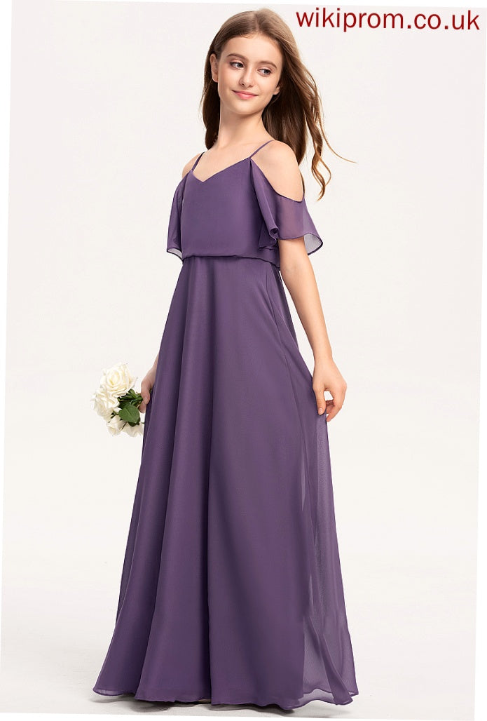 Junior Bridesmaid Dresses Lea Floor-Length Chiffon V-neck A-Line