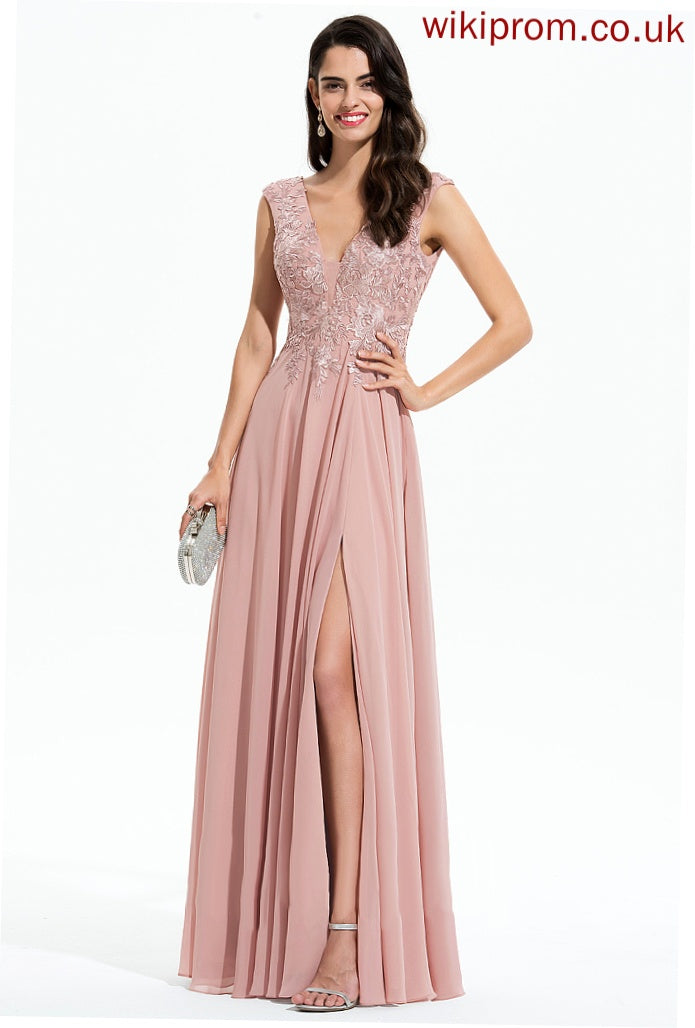 A-Line V-neck Floor-Length Avery Chiffon Prom Dresses