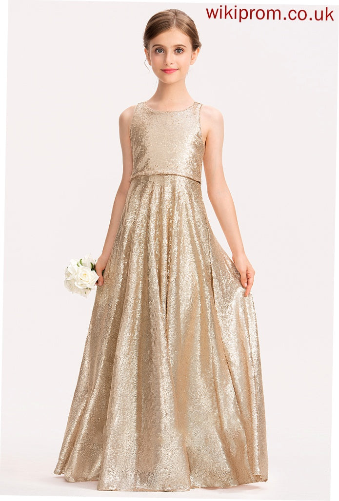 Scoop Junior Bridesmaid Dresses Floor-Length Neck Angel Sequined A-Line