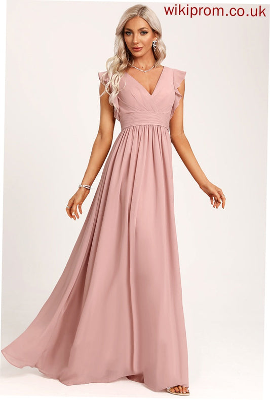 Silhouette Fabric Floor-Length Ruffle Embellishment A-Line Neckline Length V-neck Lillian Bridesmaid Dresses