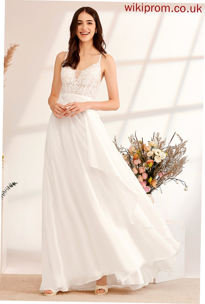 Lace A-Line V-neck Raegan Chiffon Wedding Dresses With Floor-Length Sequins Dress Wedding